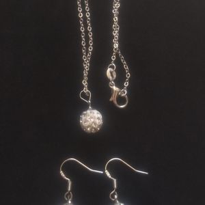 Beautiful Sterling silver glitter disco ball necklace & earrings set NWOT